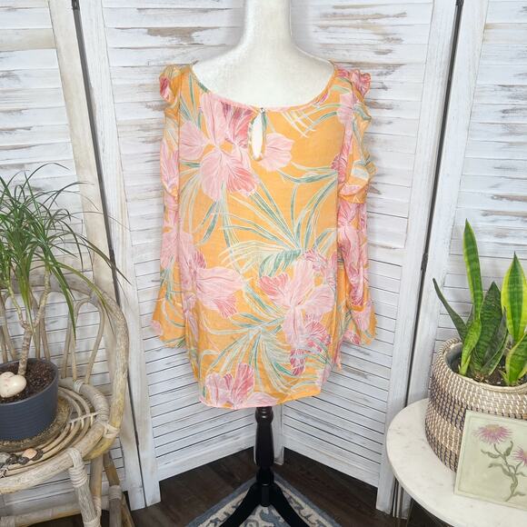 COCOMO Woman PLUS 3X Long Sleeve Cold Shoulder Tropical Floral Rayon Top Orange - Picture 14 of 16